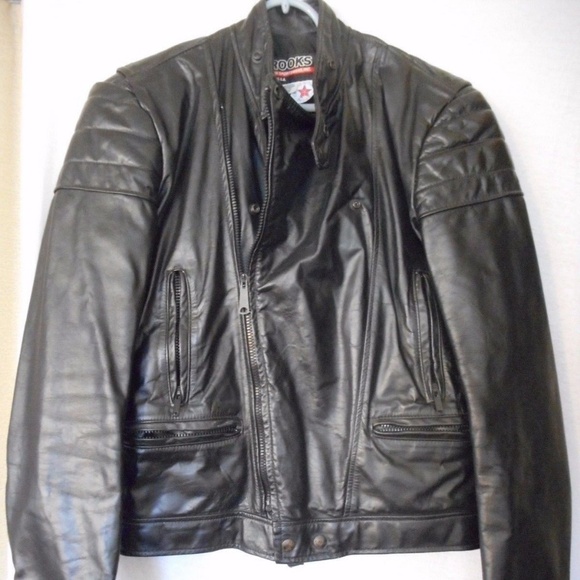 Brooks Other - Vintage Size 38 Black Leather Cafe Racer Motorcycle Jacket USA Made